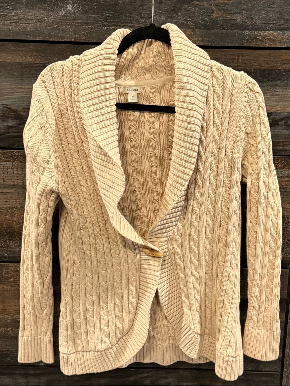 L.L. Bean Cream Cable Knit Shawl Collar Cardigan